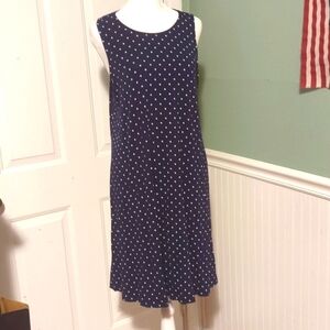Old Navy blue polka dot sleeveless swing dress rockabilly look midi sock hop